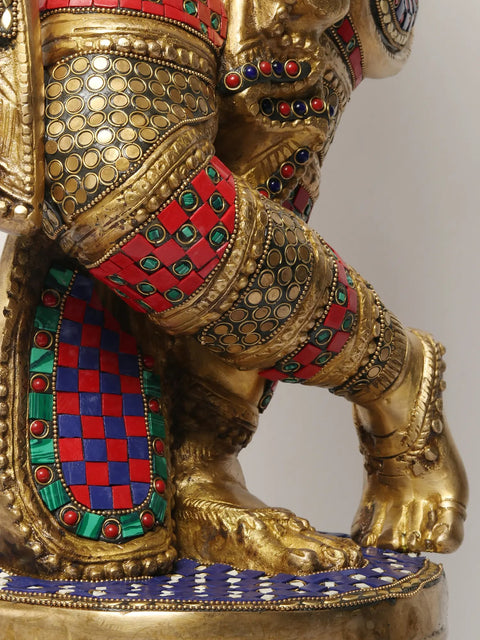 36" Large Lord Krishna Statue Playing Flute | Brass with Inlay Work