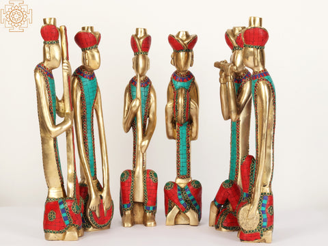 18" Rajasthani Musicians Set in Brass | Home Decor