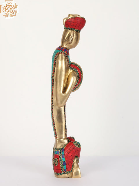 18" Rajasthani Musicians Set in Brass | Home Decor
