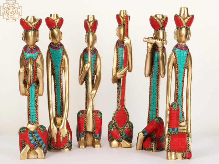 18" Rajasthani Musicians Brass Statue Set for Home Decor