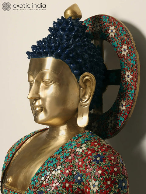 36" Large Sitting Lord Buddha in Vitark Mudra | Brass with Inlay Work