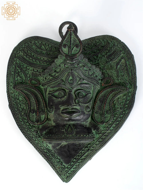 11" Brass Goddess Durga Face Tribal Wall Hanging
