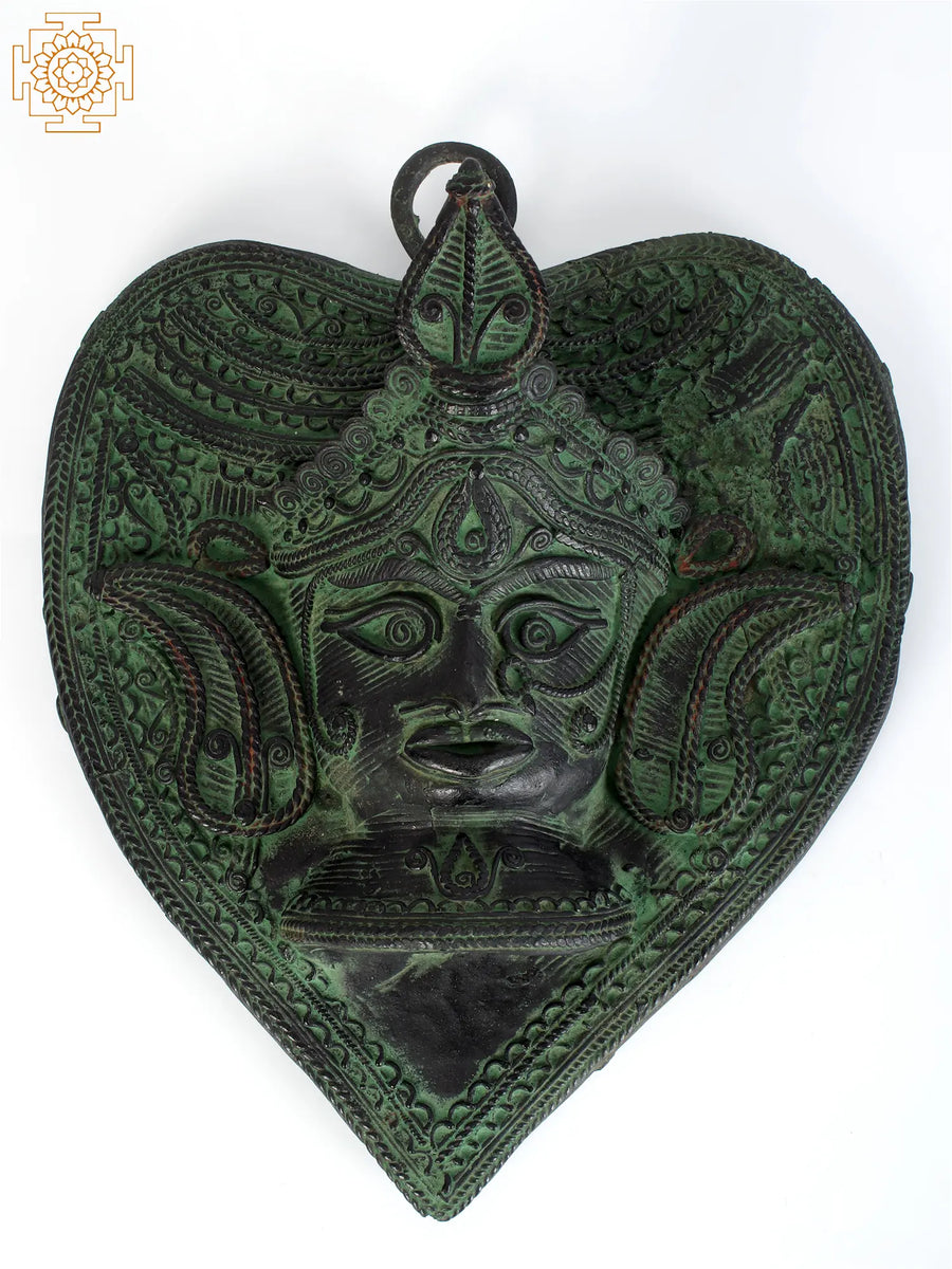 11" Brass Goddess Durga Face Tribal Wall Hanging