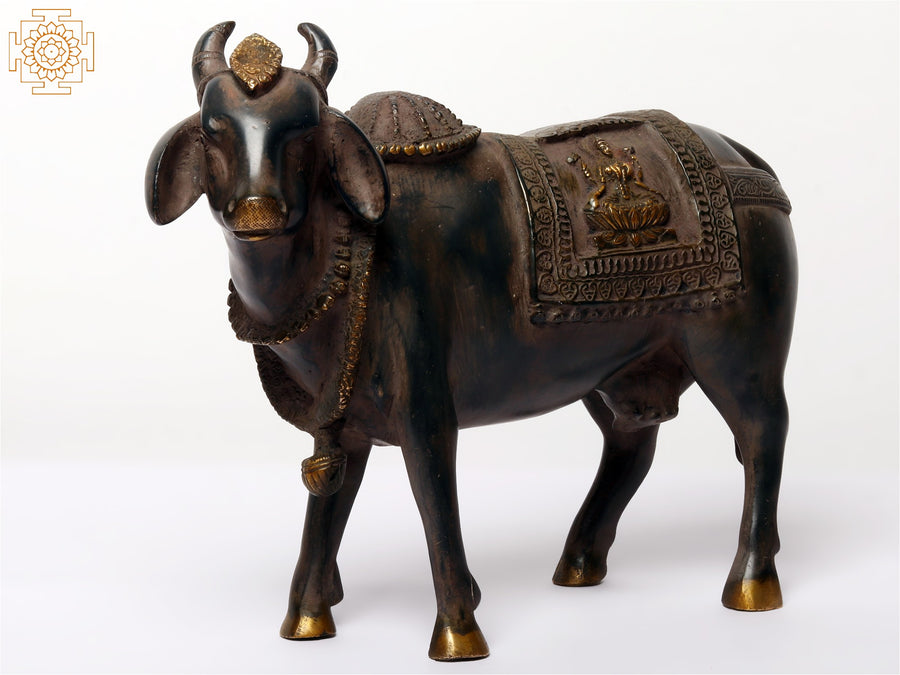 11" Kamdhenu Cow Handmade Brass Statue