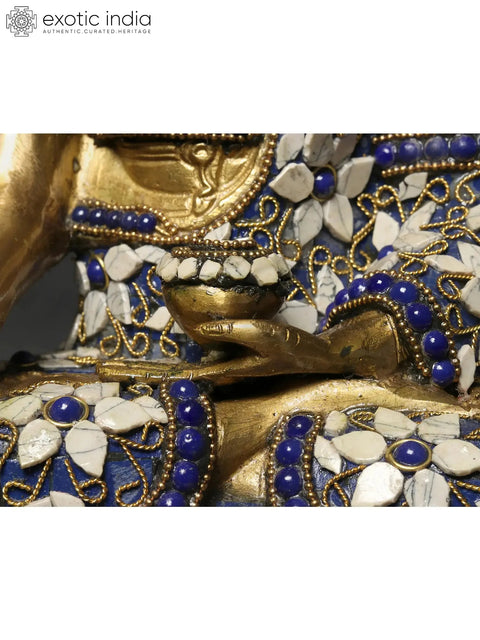 12" Lord Buddha in Bhumisparsha Mudra Brass Statue with Inlay Work