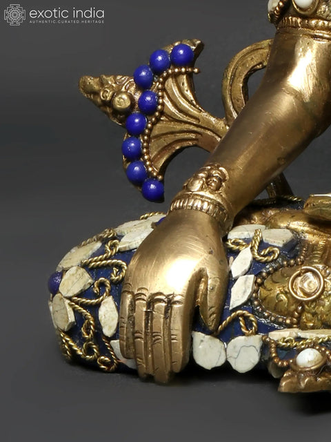 10" Tibetan Buddhist Crowned Buddha Brass Statue with Inlay Work