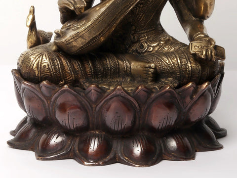 12" Devi Saraswati Idol - Goddess of Wisdom Brass Statue