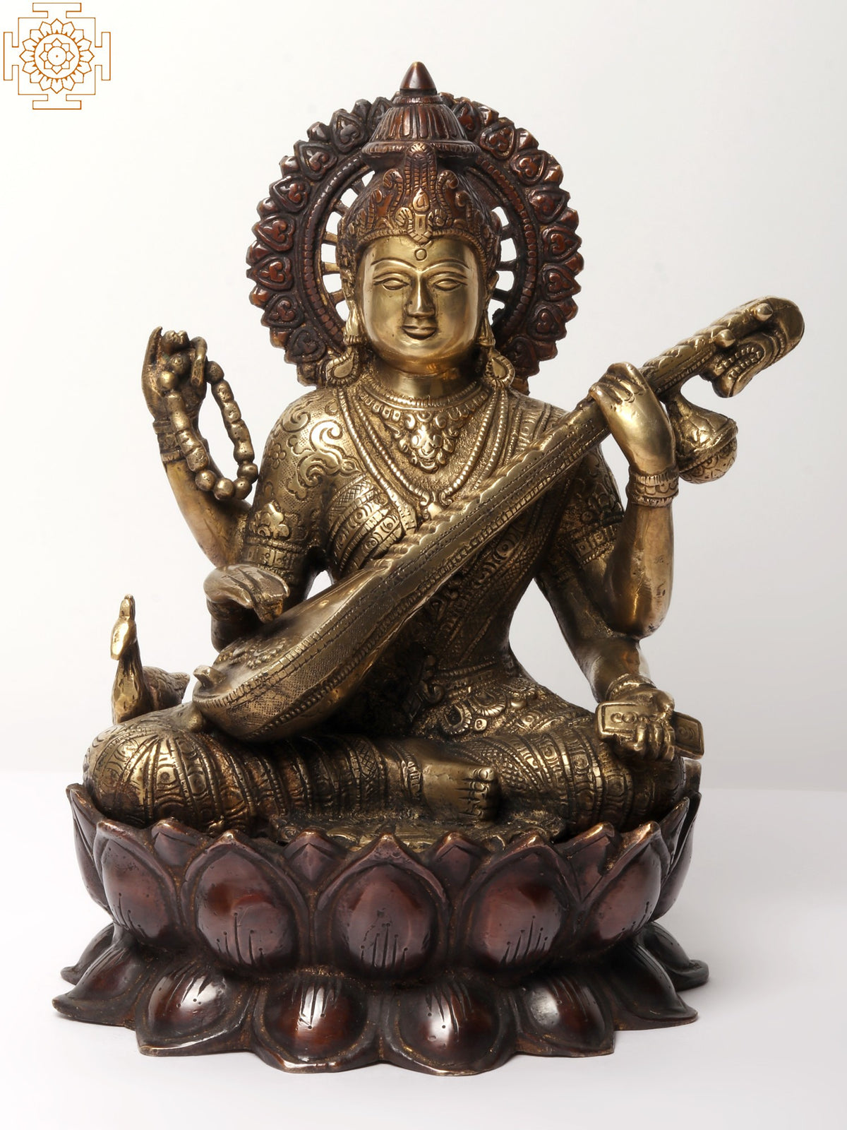 12" Devi Saraswati Idol - Goddess of Wisdom Brass Statue