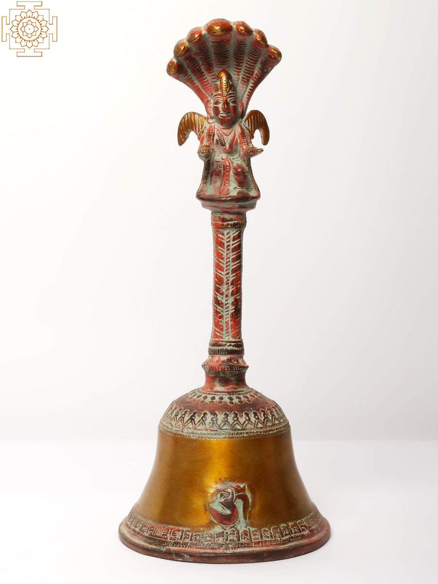 13" Brass Garuda Ritual Bell with Sheshnag Protection