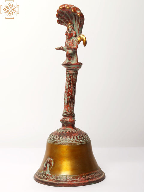 13" Brass Garuda Ritual Bell with Protecting Sheshnag