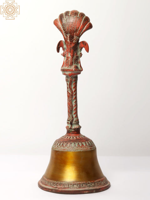 13" Brass Garuda Ritual Bell with Protecting Sheshnag
