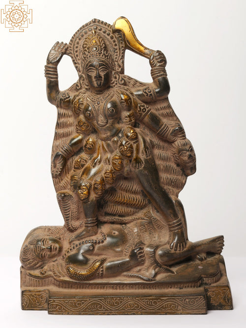 10" Goddess Kali Handmade Brass Statue for Pooja