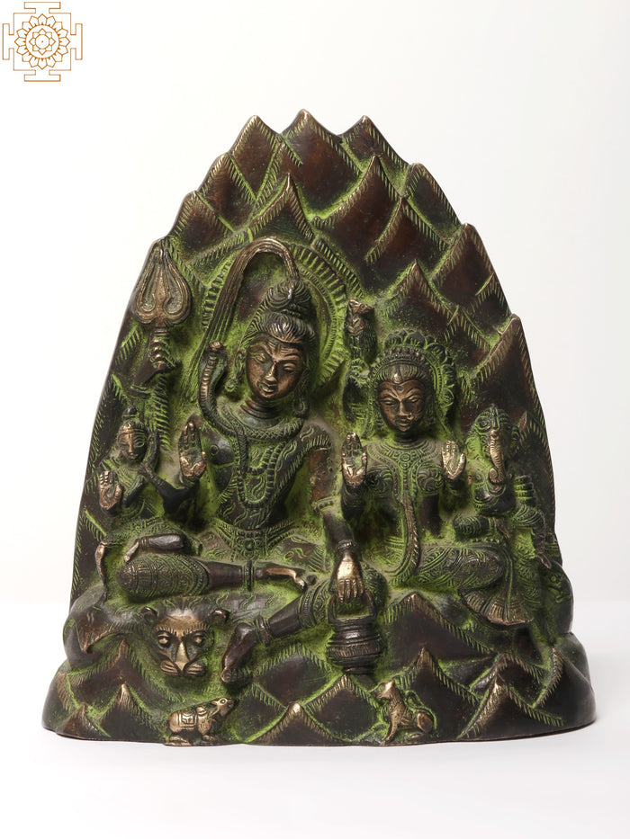 7" Shiva Family on Kailash Brass Statue