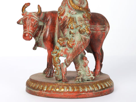 9" Brass Lord Krishna Idol Playing Flute with Cow