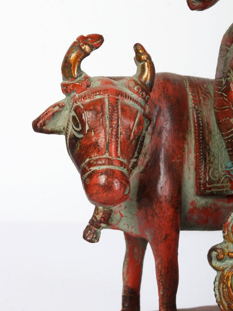 9" Brass Lord Krishna Idol Playing Flute with Cow