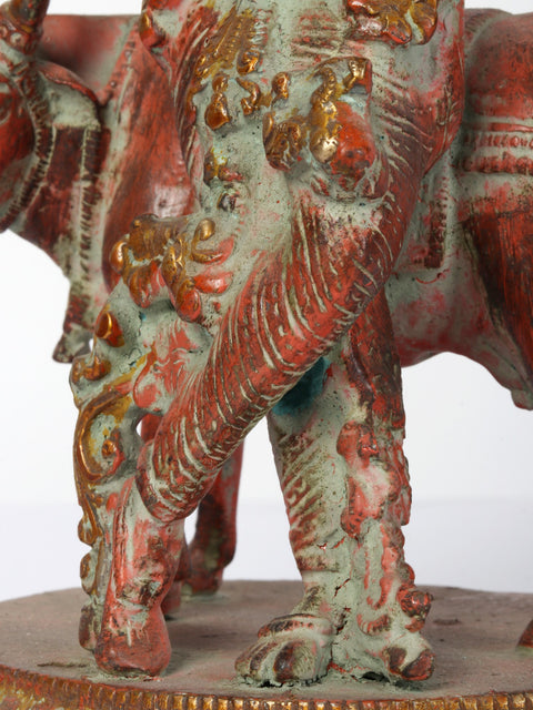 9" Brass Lord Krishna Idol Playing Flute with Cow