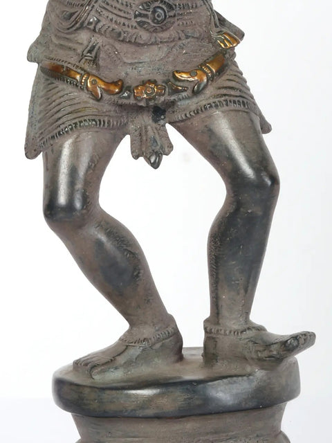 11" Brass Lord Krishna Idol Playing Flute on Pedestal