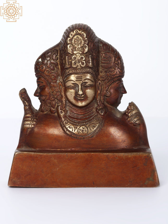 4" Small Trimurti Brass Statue for Pooja