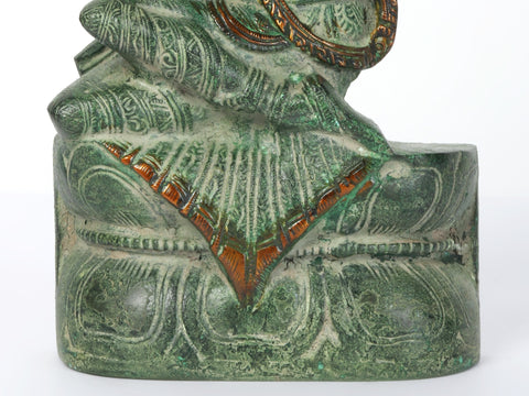 7" Brass Krishna Idol Playing Flute Seated on Pedestal