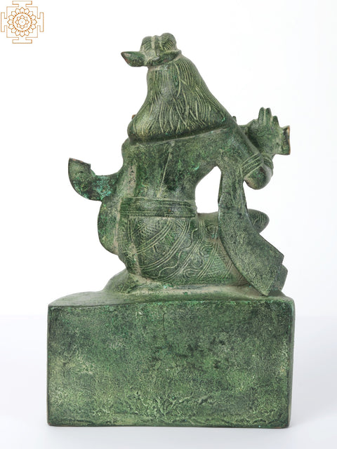 7" Brass Krishna Idol Playing Flute Seated on Pedestal