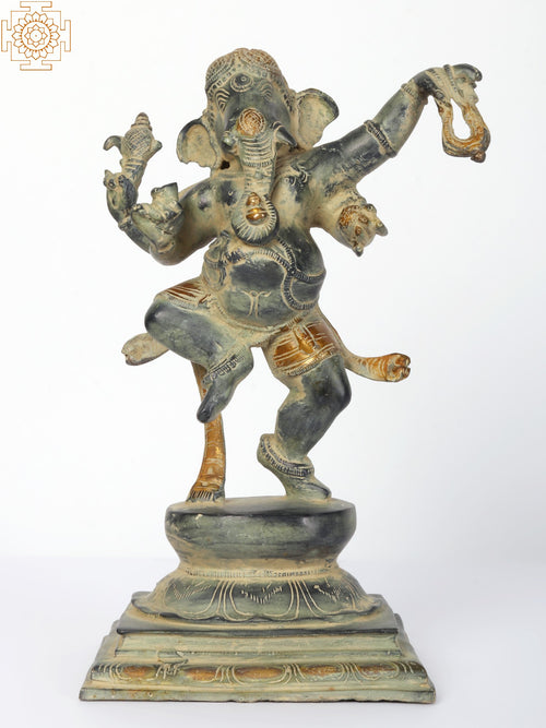 12" Dancing Ganesha Brass Statue Handmade