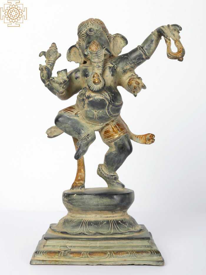 12" Dancing Ganesha Brass Statue Handmade