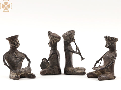 4" Small Tribal Male Musicians in Brass | Set of Four
