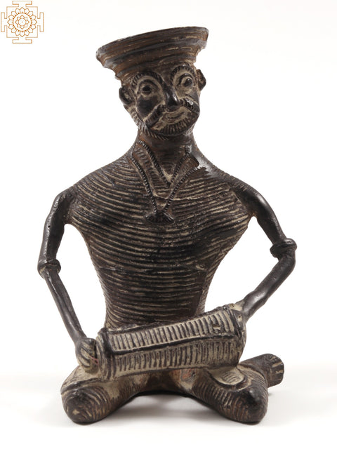 4" Small Tribal Male Musicians in Brass | Set of Four