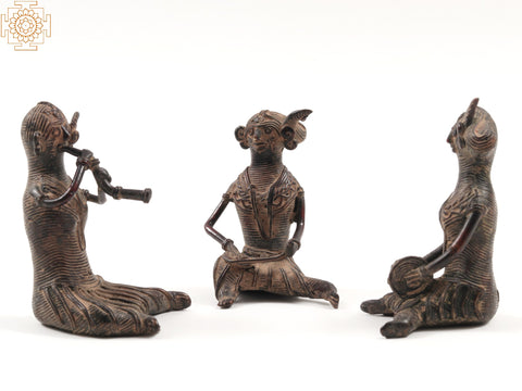 3" Small Tribal Female Musicians in Brass | Set of Three