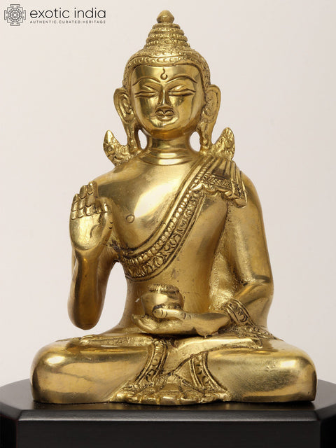 12" Brass Buddha Statue with Wooden Candle Stand