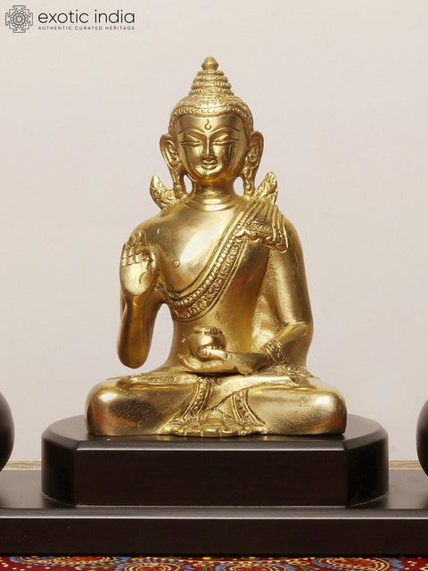 12" Brass Buddha Statue with Wooden Candle Stand
