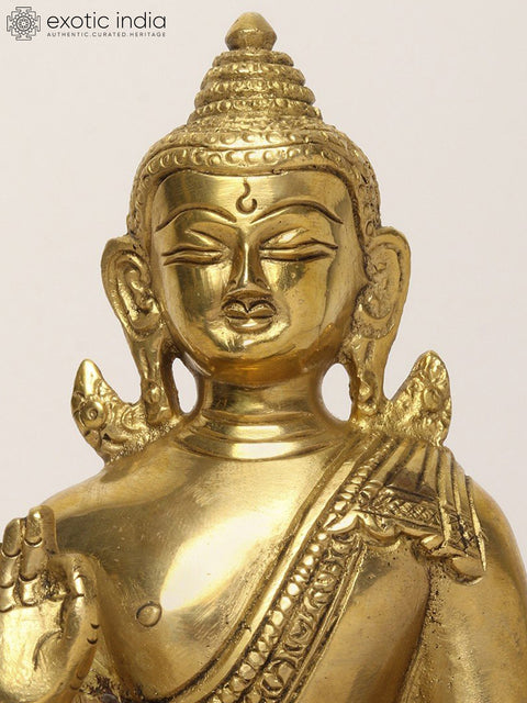 12" Brass Buddha Statue with Wooden Candle Stand