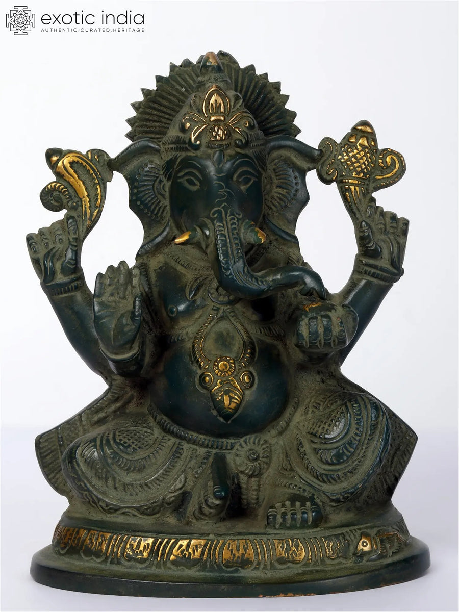 7" Blessing Ganesha Handmade Brass Statue