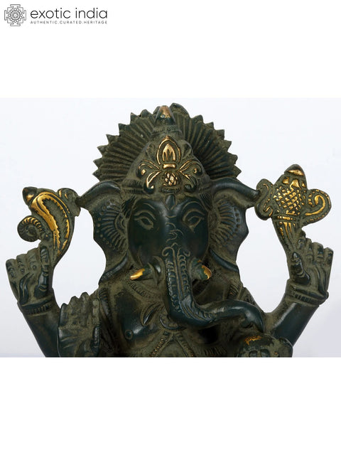 7" Blessing Ganesha Brass Statue