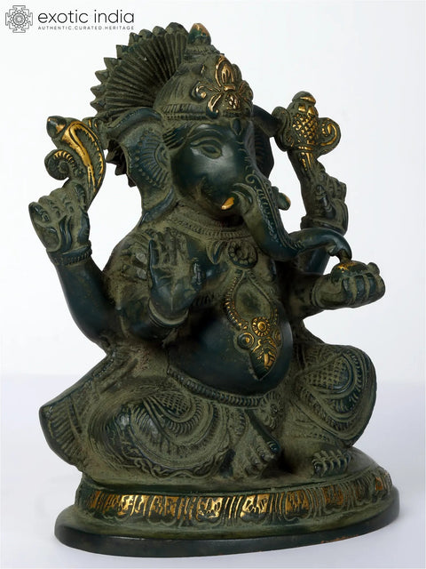 7" Blessing Ganesha Brass Statue