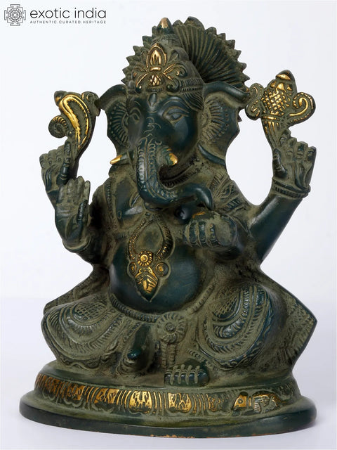 7" Blessing Ganesha Brass Statue