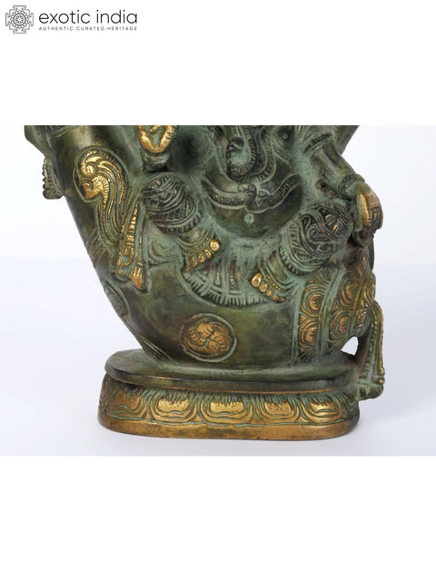 7" Lord Ganesha Brass Statue Sitting on Conch Pedestal