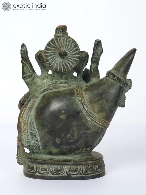 7" Lord Ganesha Brass Statue Sitting on Conch Pedestal