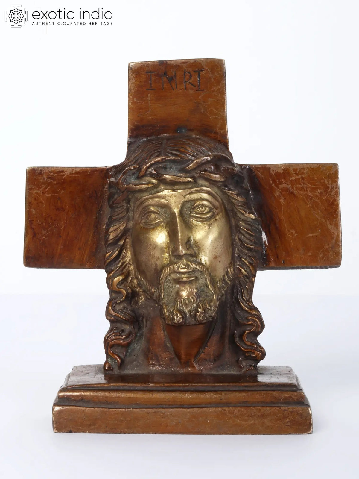 4" Brass Jesus Idol on Holy Cross Statue