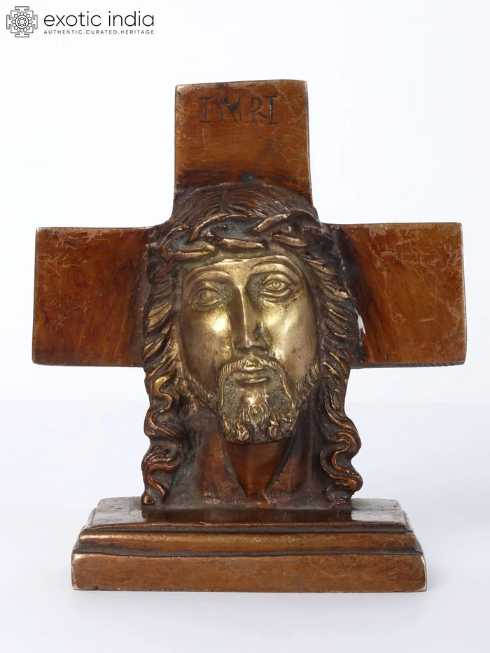 4" Brass Jesus Idol on Holy Cross Statue