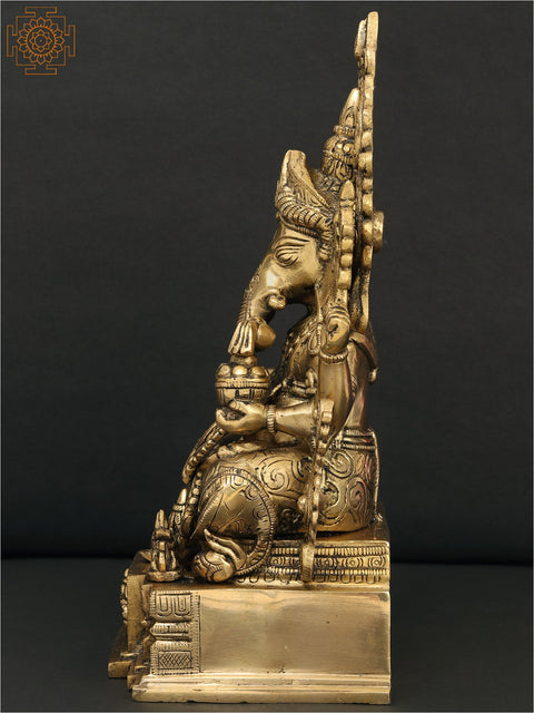 12" Sitting Chaturbhuja Lord Ganesha Brass Sculpture