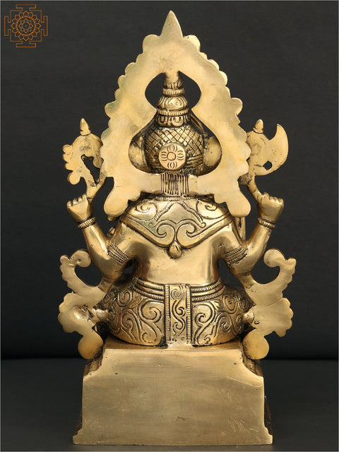 12" Sitting Chaturbhuja Lord Ganesha Brass Sculpture