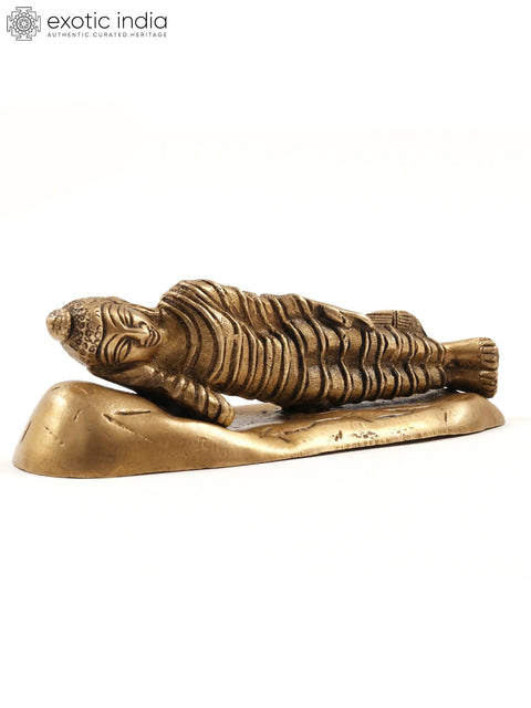 6" Small Parinirvana Buddha Brass Statue