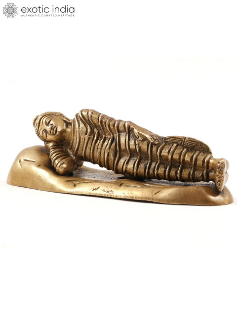 6" Small Parinirvana Buddha Brass Statue