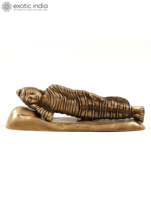 6" Parinirvana Buddha Brass Statue for Home Decor