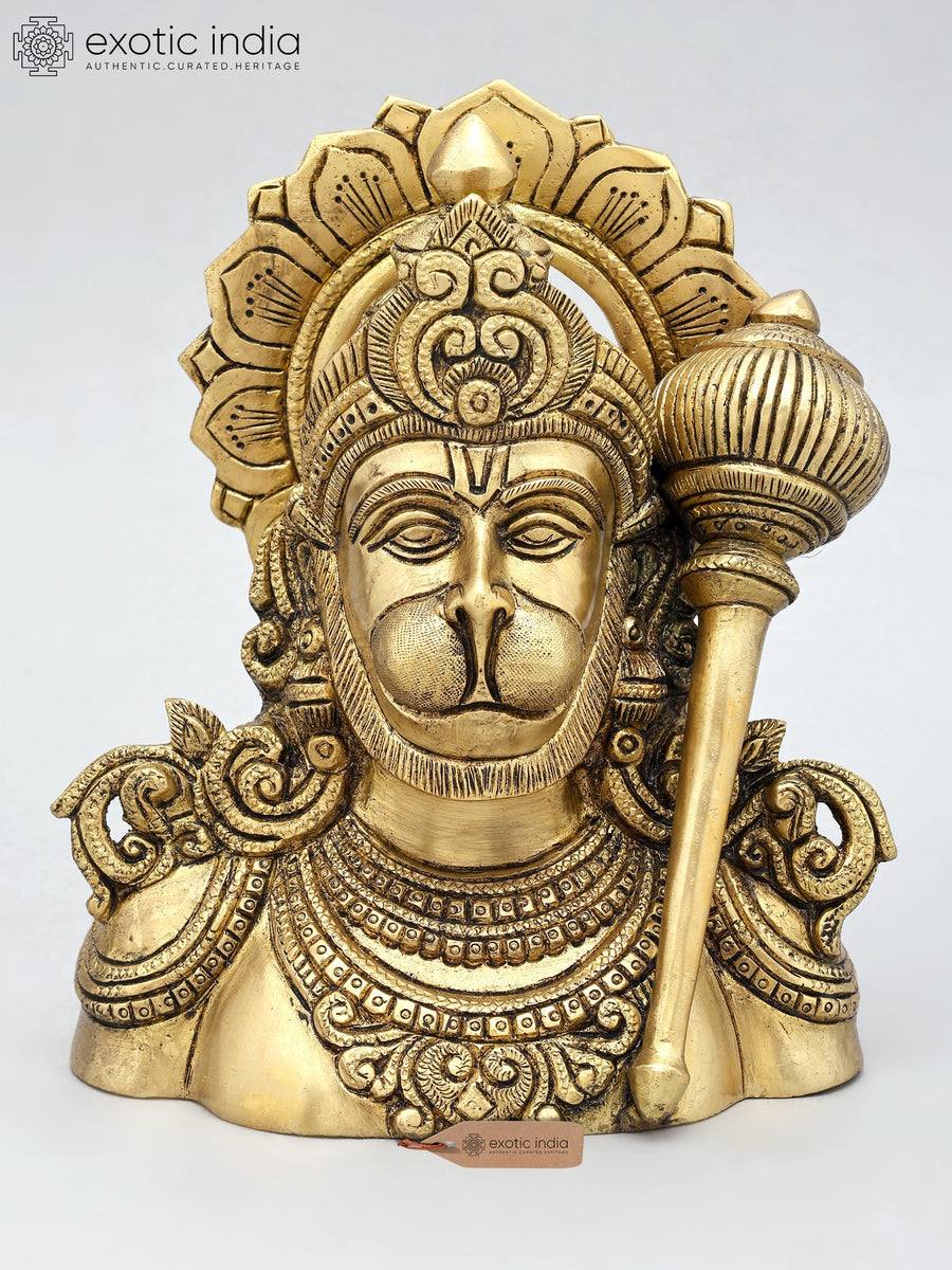 8" Lord Hanuman Brass Bust Statue for Pooja