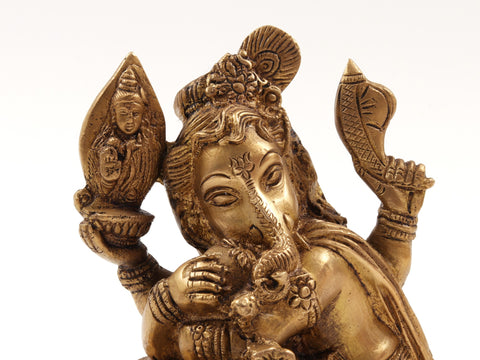 6" Brass Lord Ganesha Idol Loving to Shivling