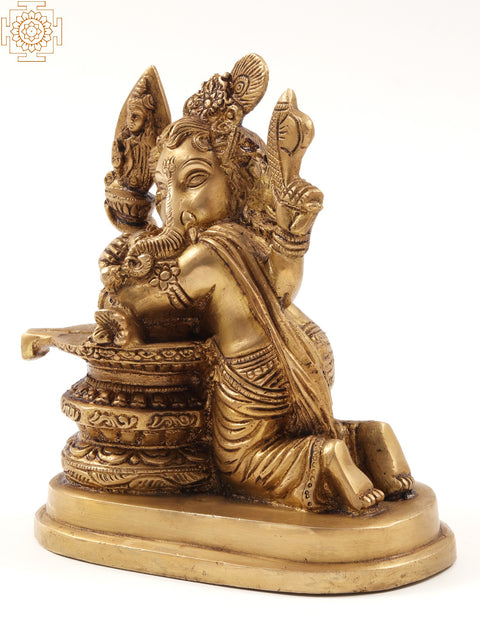 6" Brass Lord Ganesha Idol Loving to Shivling