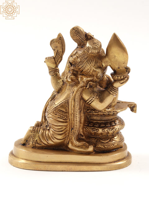 6" Brass Lord Ganesha Idol Loving to Shivling