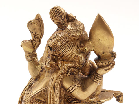 6" Brass Lord Ganesha Idol Loving to Shivling